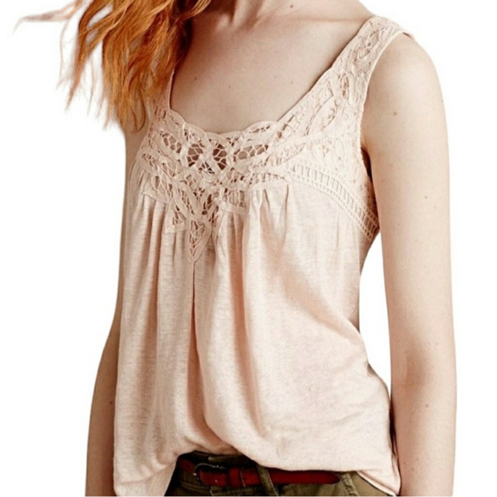 Anthropologie Meadow Rue Pink Lace Tank Top a romantic Boho Cottagecore Size M